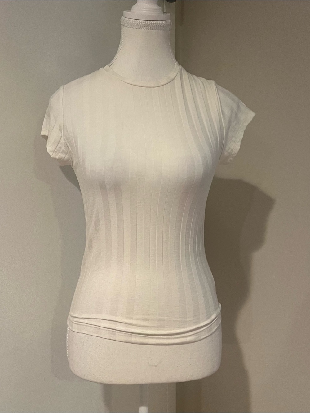 Women's White Ribbed Short Sleeve Tee
